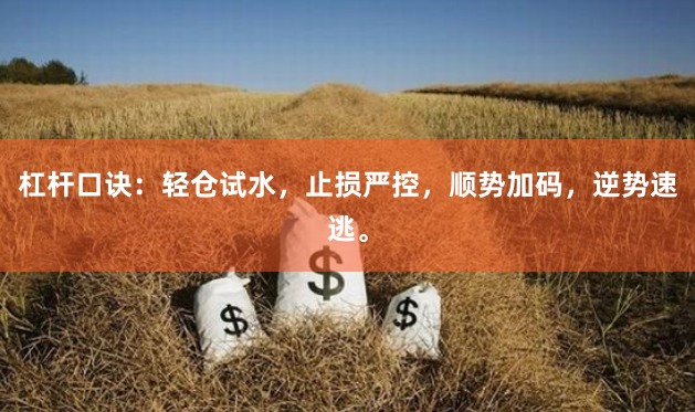 杠杆口诀：轻仓试水，止损严控，顺势加码，逆势速逃。